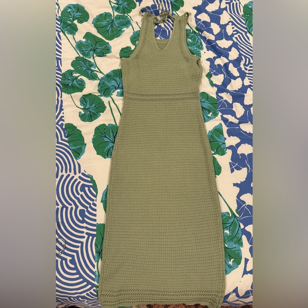 Mable crochet midi dress, size large, sage green.